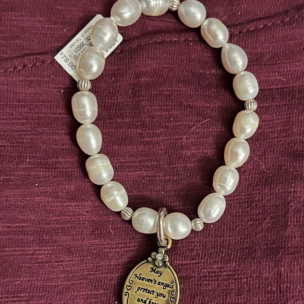 Brighton White Pearl Bracelet Guardian Angel Pearl Stretch bracelet NWT
